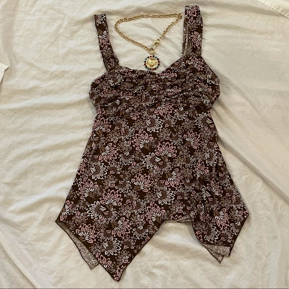 Floral babydoll handkerchief hem top S pink/brown - Picture 5 of 14